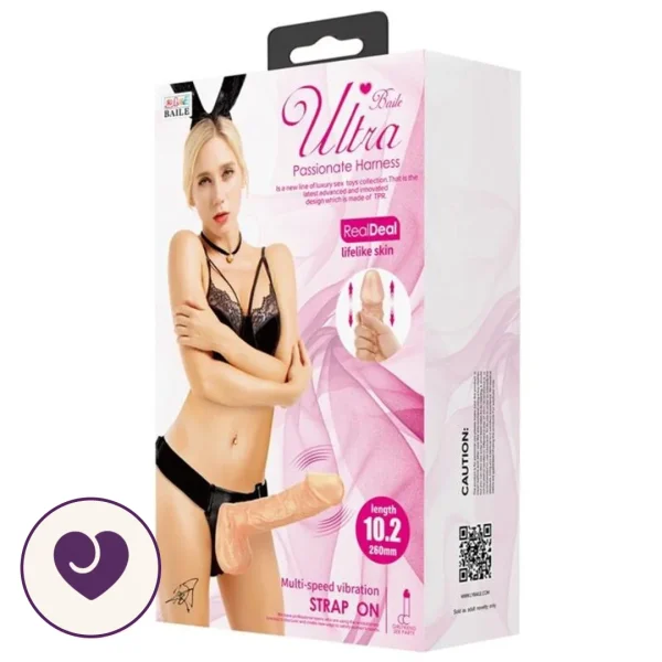 10 Inch Vibrating Strap-On Dildo with Wired Remote