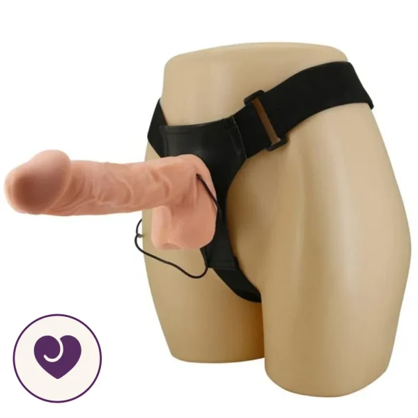 10 Inch Vibrating Strap-On Dildo with Wired Remote
