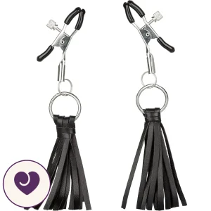 Adjustable Nipple Clips with Black Leather Tassels