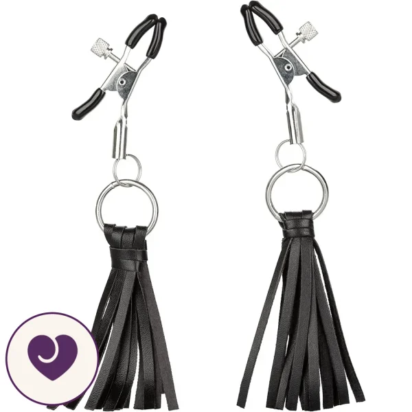 Adjustable Nipple Clips with Black Leather Tassels