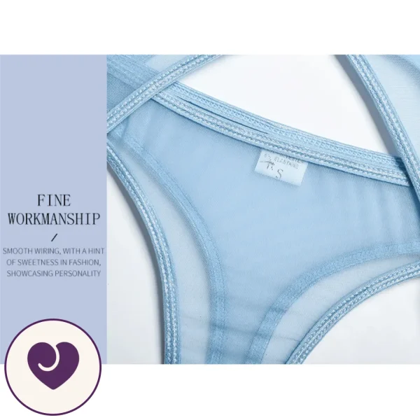 Baby Blue Semi-Sheer Mesh Lingerie Set, 3 Piece
