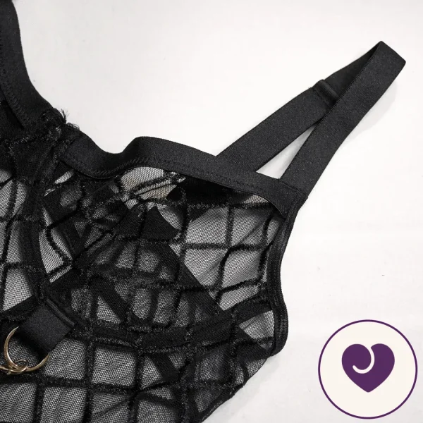 Black and Gold Fishnet Chain Lingerie Set, 4 Piece