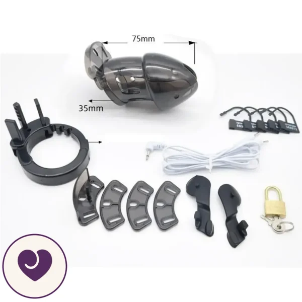 Black Electro Chastity Cage with Shock Controller and Padlock