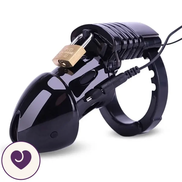 Black Electro Chastity Cage with Shock Controller and Padlock
