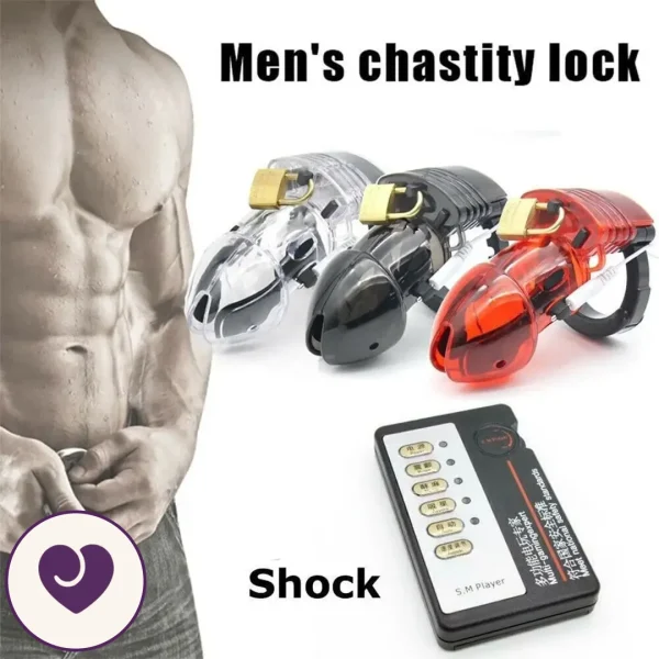 Black Electro Chastity Cage with Shock Controller and Padlock