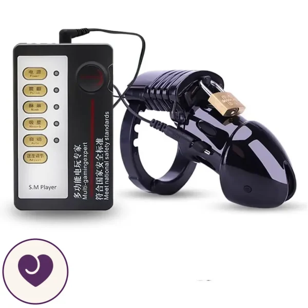 Black Electro Chastity Cage with Shock Controller and Padlock