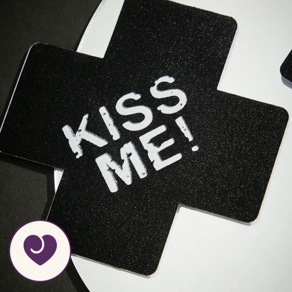 Black Glitter Kiss Me Nipple Covers (Pair)