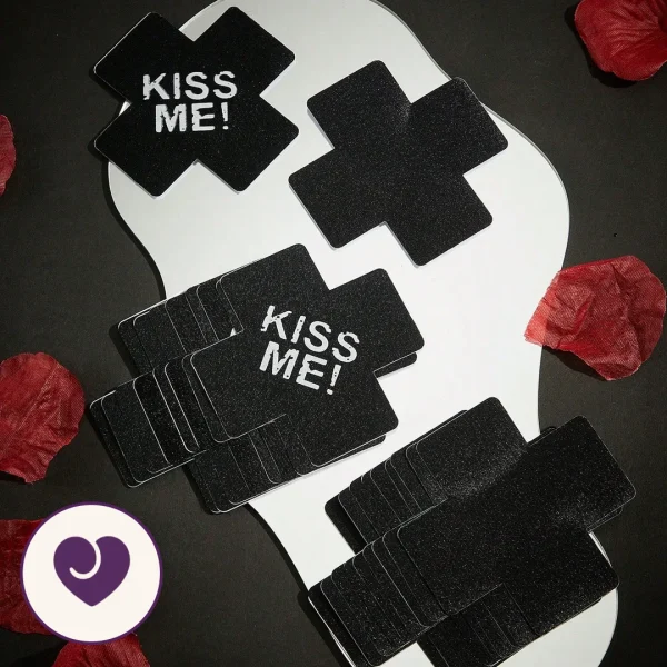 Black Glitter Kiss Me Nipple Covers (Pair)