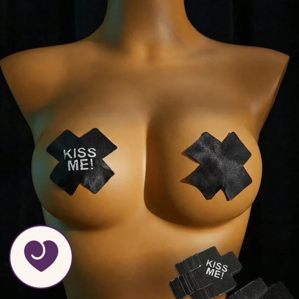 Black Glitter Kiss Me Nipple Covers (Pair)