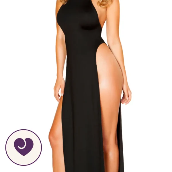 Black Halter Backless Gown with Side Split