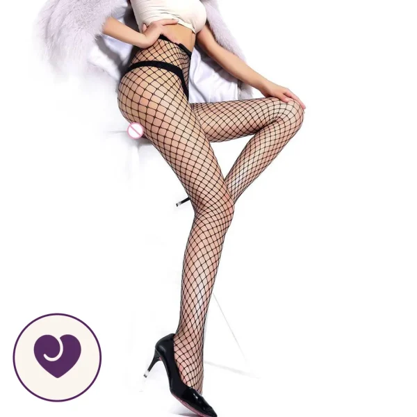 Black Open Crotch Fishnet Garter Pantyhose