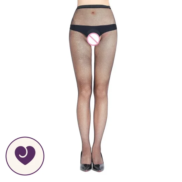 Black Open Crotch Fishnet Garter Pantyhose
