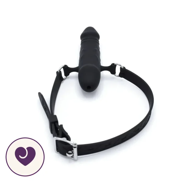 Black Silicone Double-Ended Dildo Gag Harness