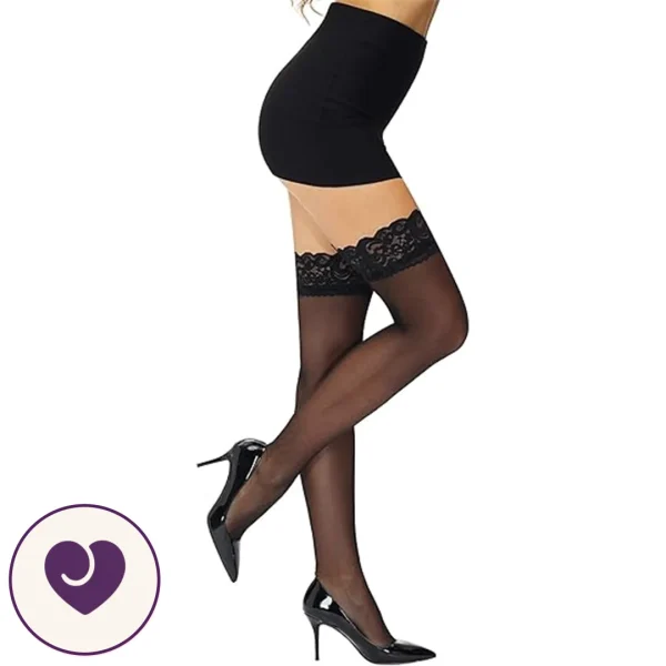 Black Velvet Lace Hold-Up Stockings