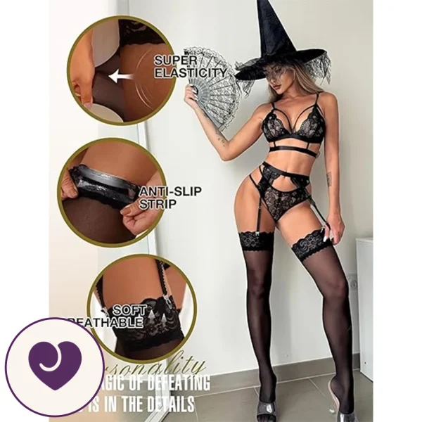 Black Velvet Lace Hold-Up Stockings