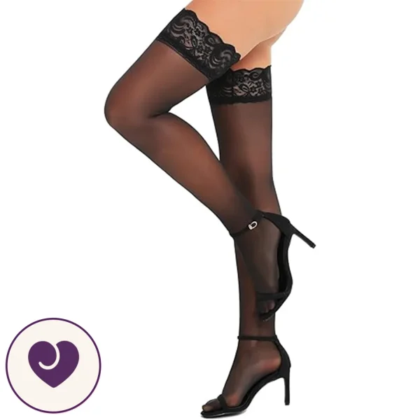 Black Velvet Lace Hold-Up Stockings