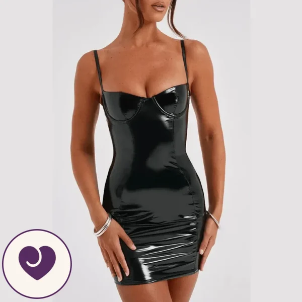 Black Wet Look Latex Bodycon Mini Dress