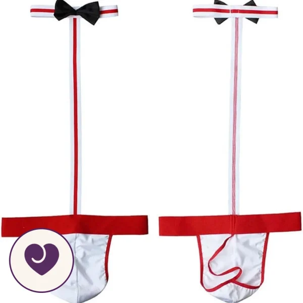 Butler Bow Tie Male Lingerie Set in Red and White