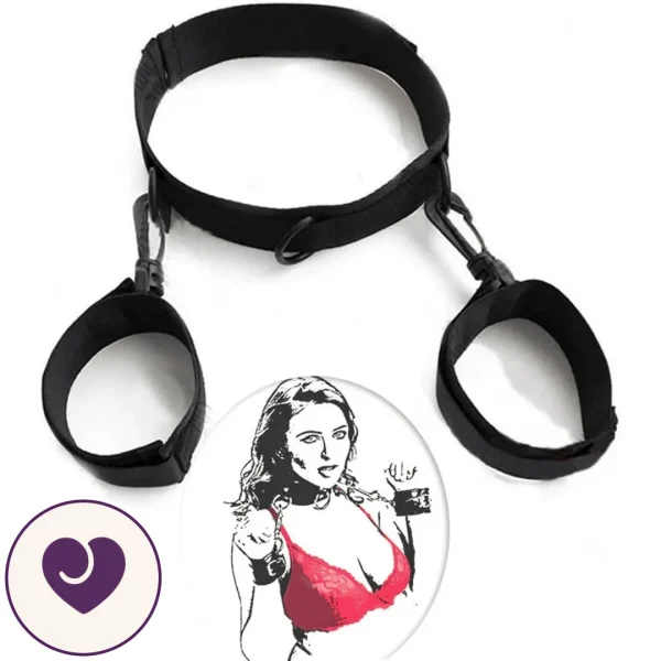 Connected Leather Bondage Collar and Cuffs