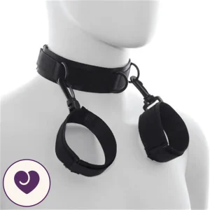 Connected Leather Bondage Collar and Cuffs
