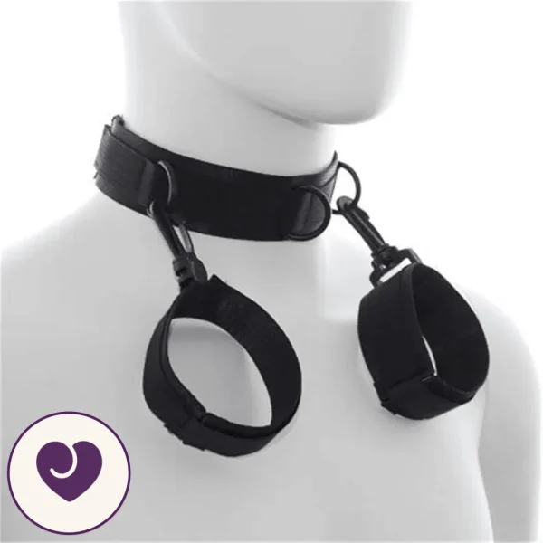 Connected Leather Bondage Collar and Cuffs