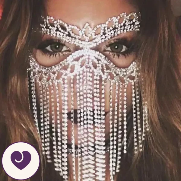 Crystal Rhinestone Masquerade Face Mask with Tassels