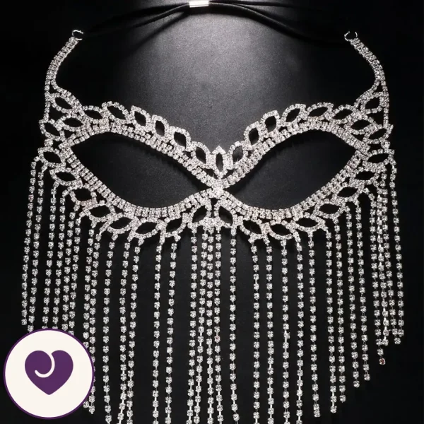 Crystal Rhinestone Masquerade Face Mask with Tassels