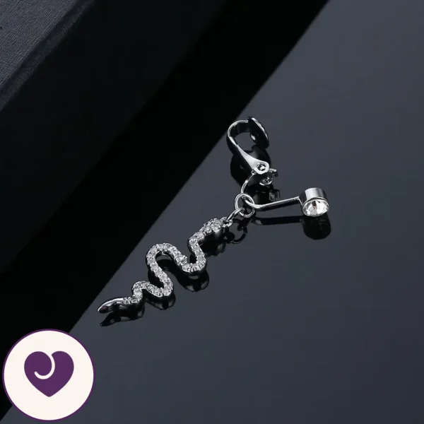 Dangling Snake Clip-On Belly Jewel, Gold or Silver