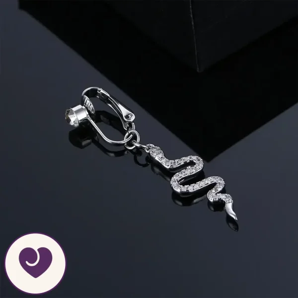 Dangling Snake Clip-On Belly Jewel, Gold or Silver