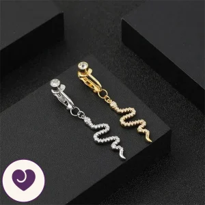 Dangling Snake Clip-On Belly Jewel, Gold or Silver