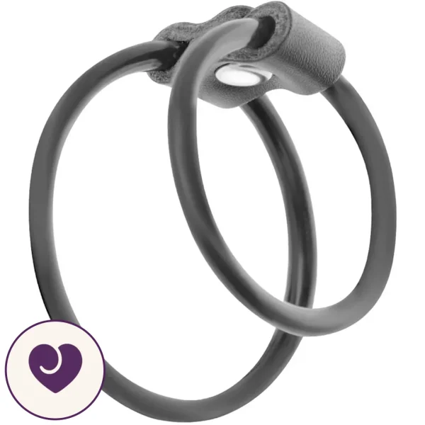 Darkness Flexible Double Cock Ring with Leather Connector