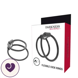 Darkness Flexible Double Cock Ring with Leather Connector