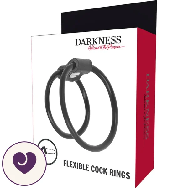 Darkness Flexible Double Cock Ring with Leather Connector