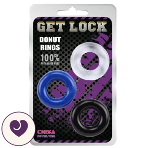 Donut Cock Rings 3-Pack in Black, Clear and Blue