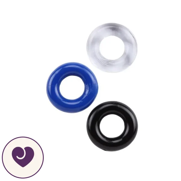 Donut Cock Rings 3-Pack in Black, Clear and Blue