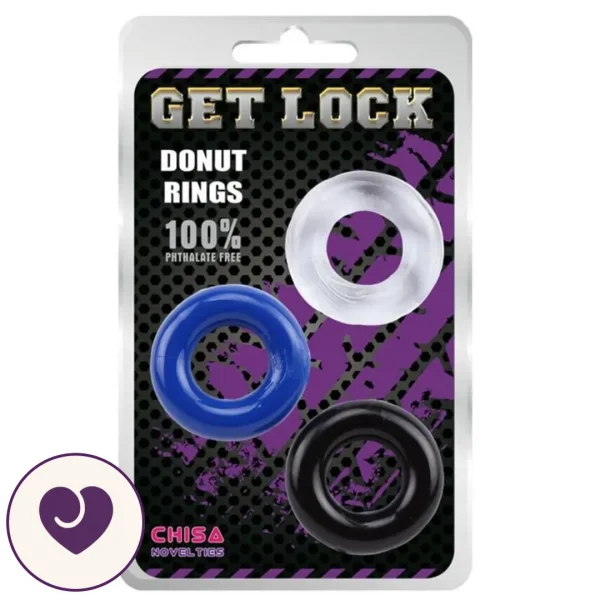 Donut Cock Rings 3-Pack in Black, Clear and Blue