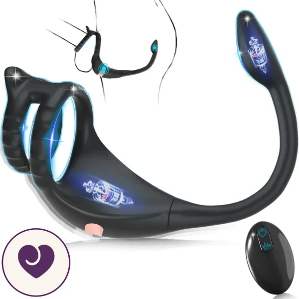DualStrike Silicone Cock Ring with Anal Hook and Remote