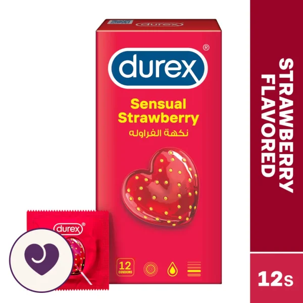 Durex Strawberry Flavoured Latex Condoms, Pack of 12