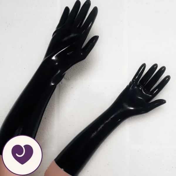Elbow-Length Black Latex Bondage Gloves