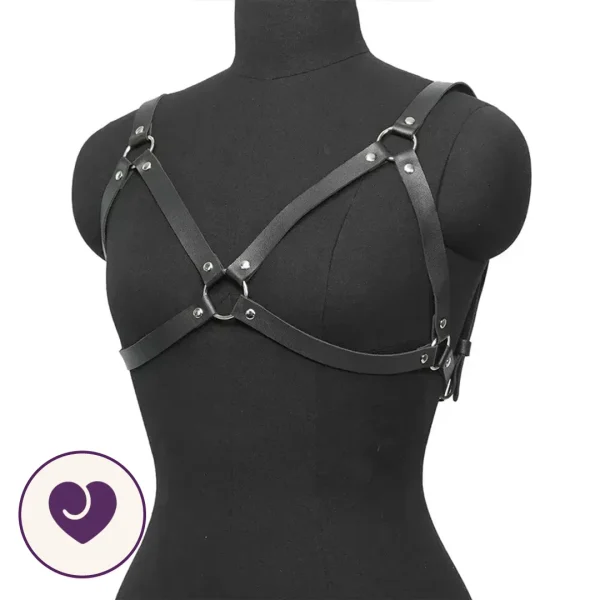 Faux Leather Bra Style Body Harness with O-Rings