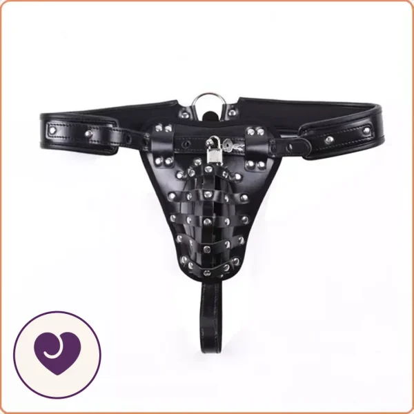 Faux Leather Chastity Belt With Padlock Closure