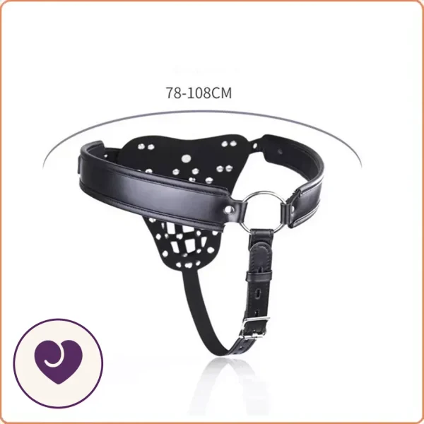 Faux Leather Chastity Belt With Padlock Closure