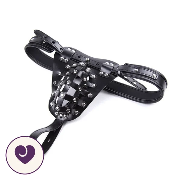 Faux Leather Chastity Belt With Padlock Closure