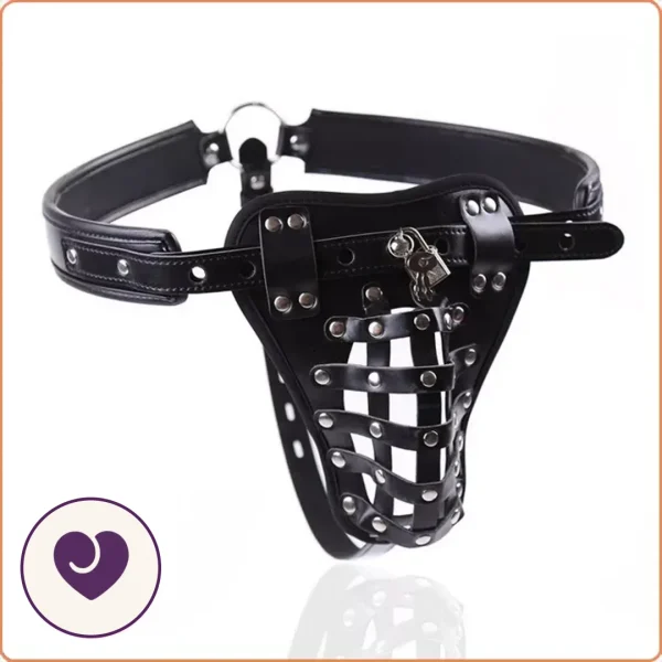 Faux Leather Chastity Belt With Padlock Closure