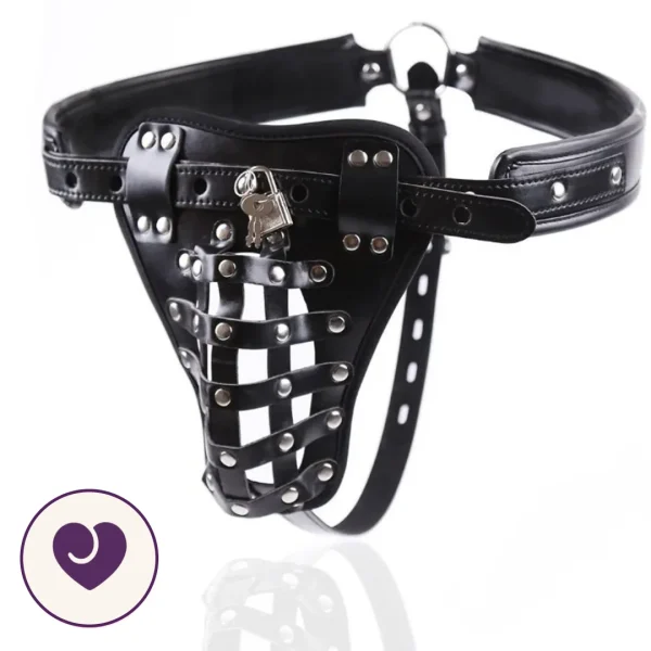 Faux Leather Chastity Belt With Padlock Closure