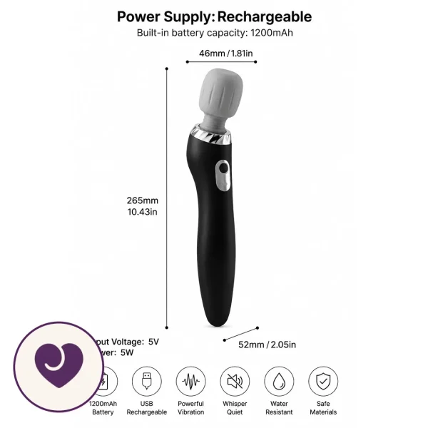 Five Mode Silicone Wand Vibrator, USB Rechargeable