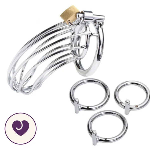 Four-Piece Steel Chastity Cage Set