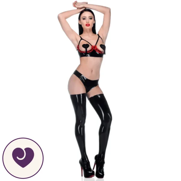 Glossy Black Seamed Four-Piece Stocking Set