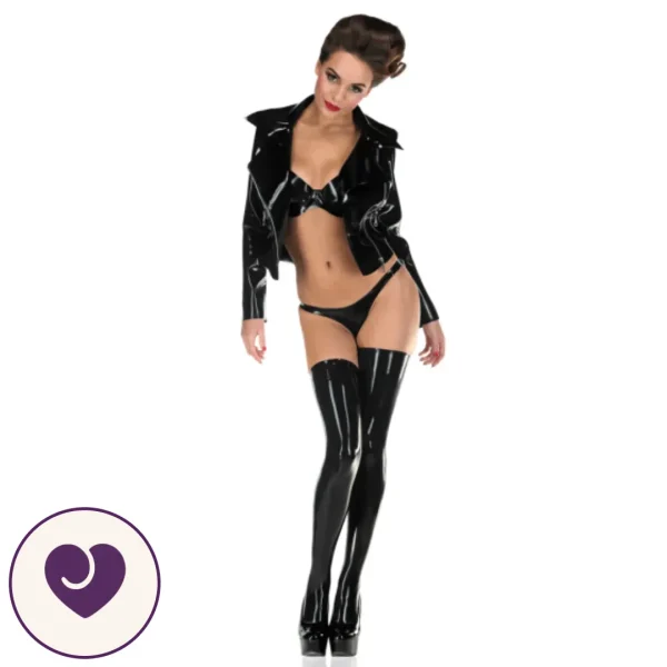 Glossy Black Seamed Four-Piece Stocking Set