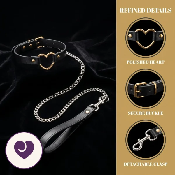 Gold Heart Collar with Detachable Chain Leash